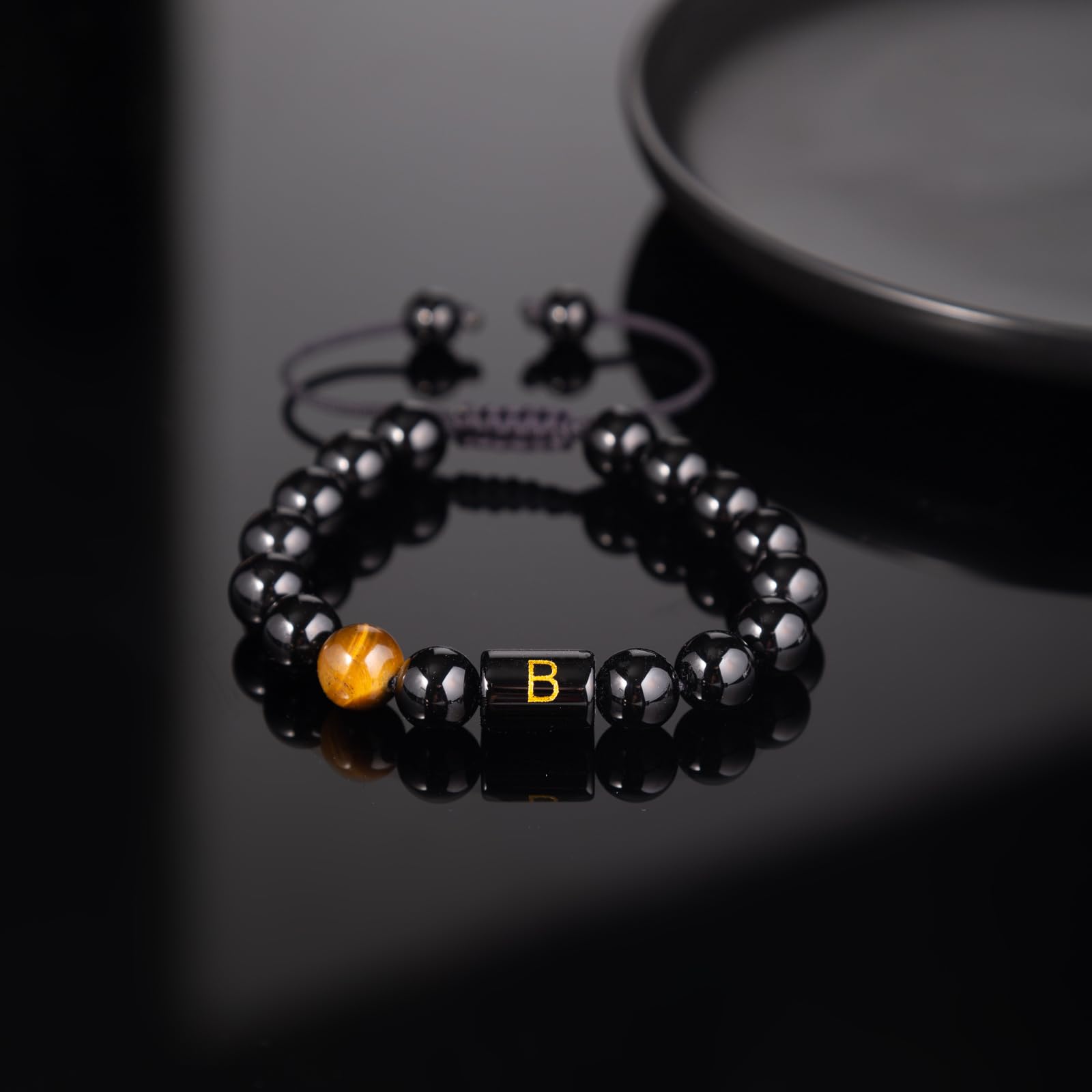 FRG Initials Bracelets Gifts for Men Letter Link Handmade Natural Black Onyx Tiger Eye Stone Beads Braided Rope Meaningful Bracelet Gifts for Son Grandson Husband Boyfriend Brother