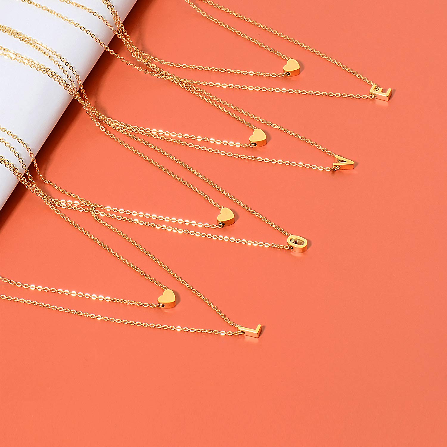 MOMOL 18K Gold Plated Stainless Steel Layered Heart Initial Necklace Personalized Tiny Letter R Choker Necklace Monogram Name Necklace for Women