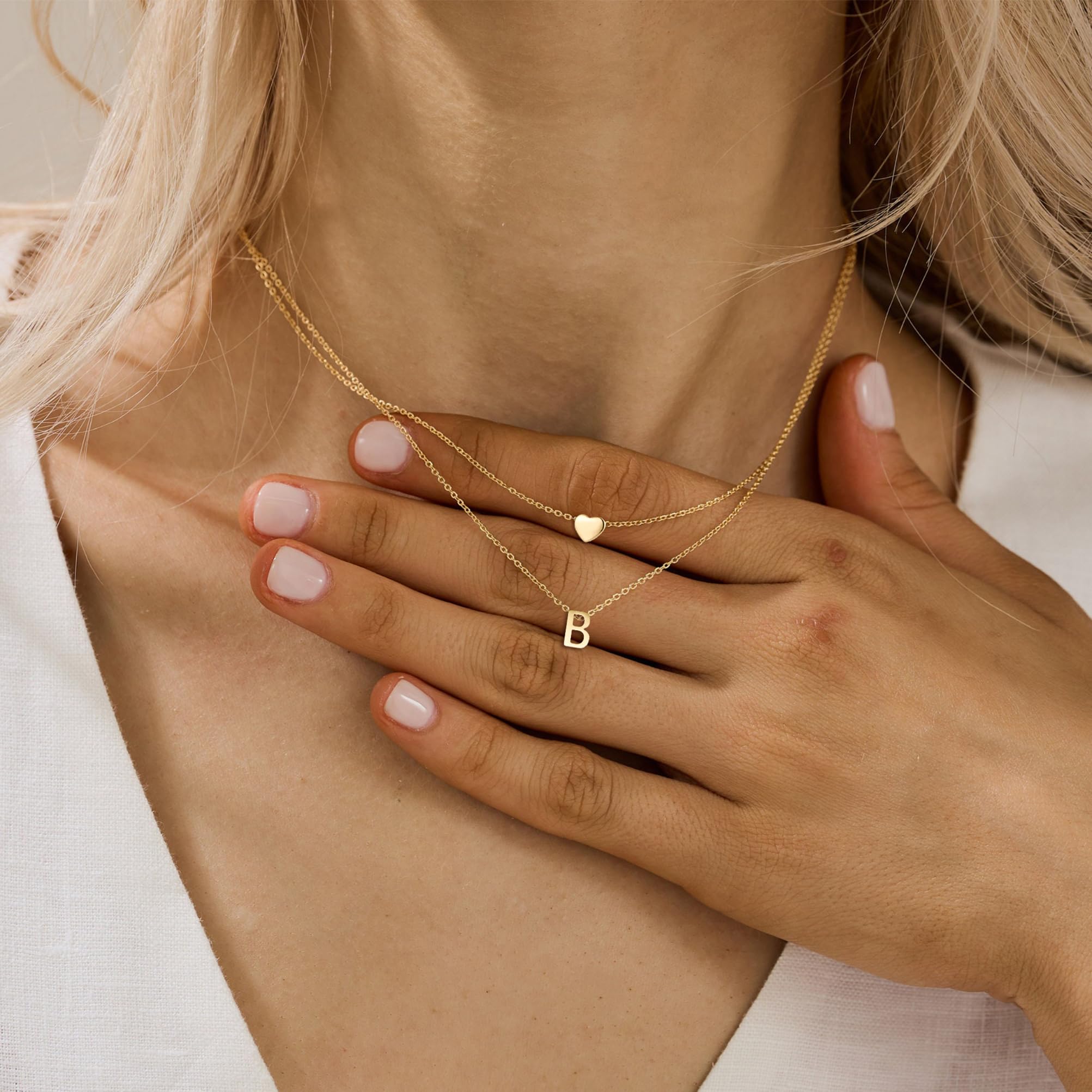 MOMOL 18K Gold Plated Stainless Steel Layered Heart Initial Necklace Personalized Tiny Letter R Choker Necklace Monogram Name Necklace for Women